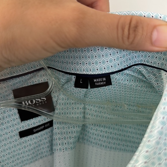 Hugo Boss men’s long sleeve button down shirt size large sharp fit, teal color - Picture 8 of 10